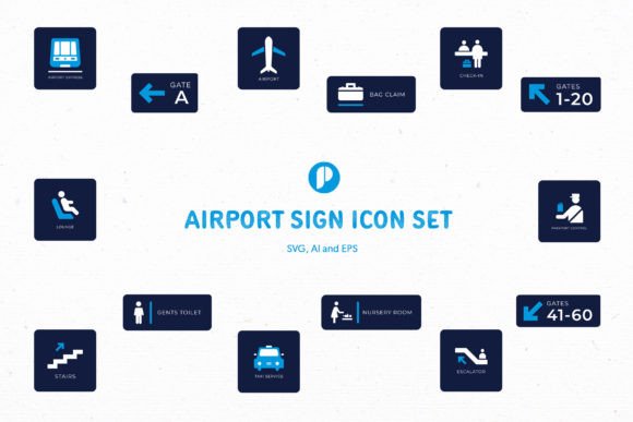 Airport Sign Icon Set for Graphics and Ux And Ui Kits