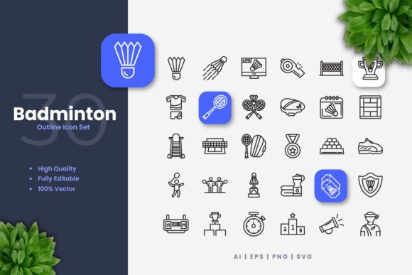 Badminton Icons for Embroidery Projects