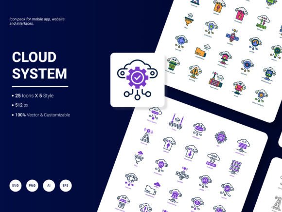 Cloud System Icon Pack: A Modern Graphic Design Asset for Content Publishers