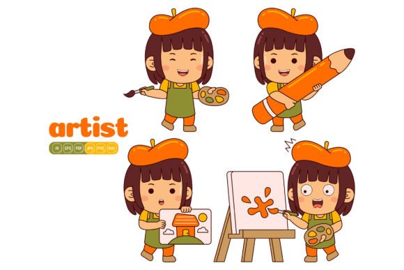 Cute Artist Girl Vector Pack 01 Graphics