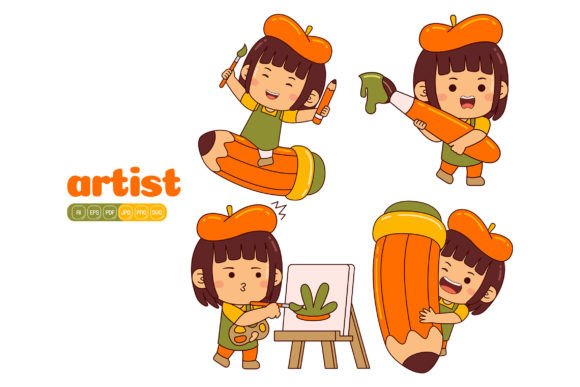 Cute Artist Girl Vector Pack 02 Graphics