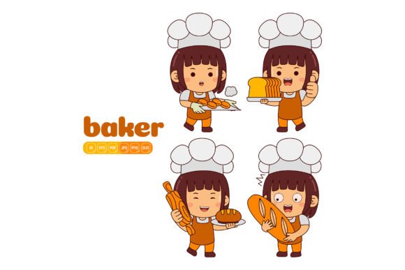 Cute Baker Girl Vector Pack 01 Graphics