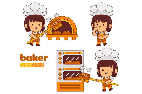Cute Baker Girl Vector Pack 02 Graphics
