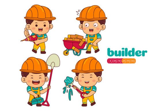 Cute Builder Boy Vector Pack 01 Graphics