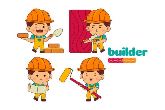 Cute Builder Boy Vector Pack 02 Graphics