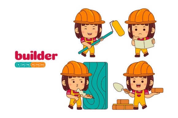 Cute Builder Girl Vector Pack 01 Graphics
