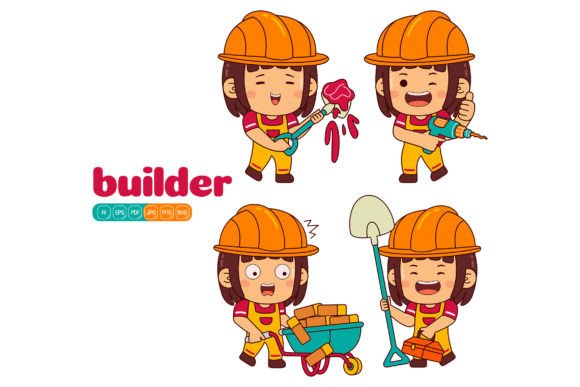 Cute Builder Girl Vector Pack 02 Graphics