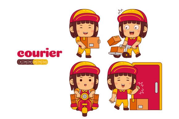 Cute Courier Girl Vector Pack 01 Graphics