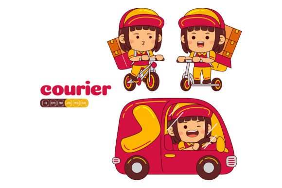 Cute Courier Girl Vector Pack 02 Graphics