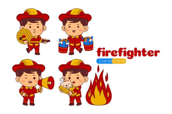Cute Firefighter Boy Graphics for Branding