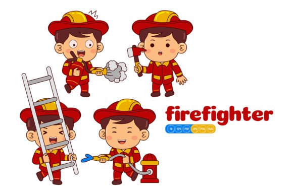 Cute Firefighter Boy Vector Pack 02 Graphics