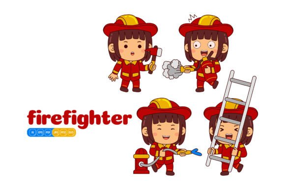 Cute Firefighter Girl Vector Pack 01 Graphics