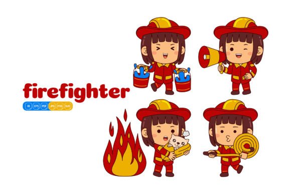Cute Firefighter Girl Vector Pack 02 Graphics