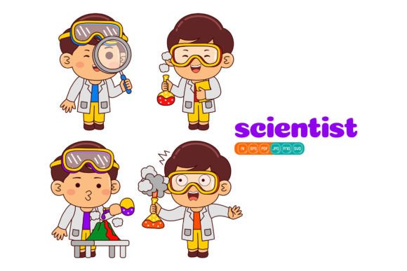 Cute Scientist Boy Vector Pack 02 Graphics