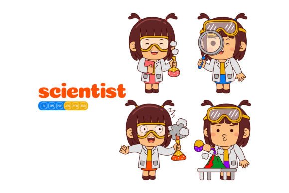 Cute Scientist Girl Vector Pack 01 Graphics