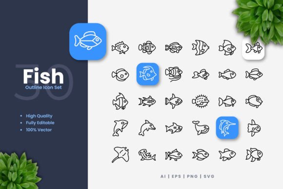 Fish Icons Graphics for Modern Web Design