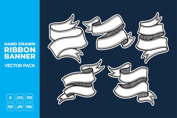 Hand Drawn Ribbon Banner Vector Pack 10 for Graphic Templates
