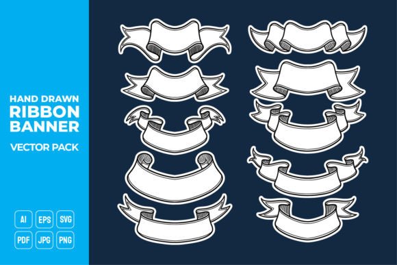 Hand Drawn Ribbon Banner Vector Pack 11 for Graphic Templates