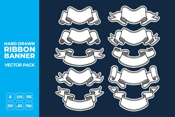 Hand Drawn Ribbon Banner Vector Pack 12 for Graphic Templates