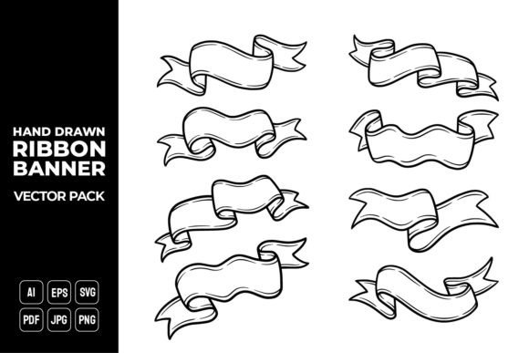 Hand Drawn Ribbon Banner Vector Pack 13 for Graphic Templates