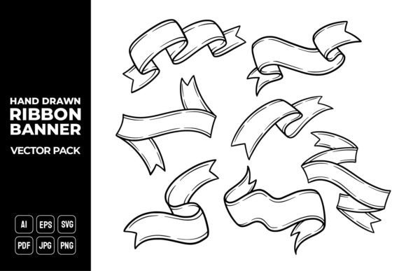 Hand Drawn Ribbon Banner Vector Pack 14 for Local Business Branding