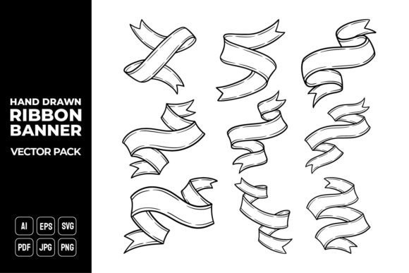 Hand Drawn Ribbon Banner Vector Pack 16: A Graphic Template for Branding and Marketing