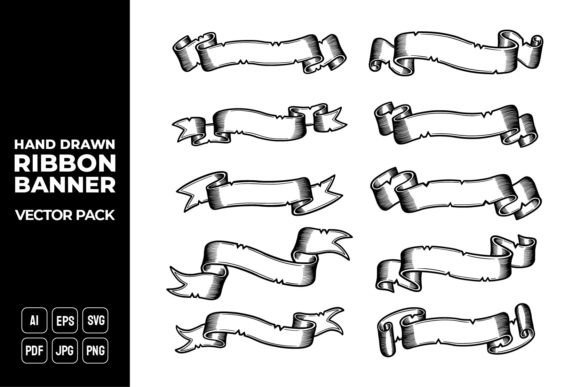Hand Drawn Ribbon Banner Vector Pack 17: A Graphic Template for Branding and Marketing