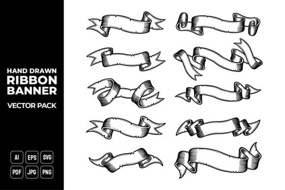 Hand Drawn Ribbon Banner Vector Pack 18