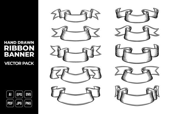 Hand Drawn Ribbon Banner Vector Pack 19