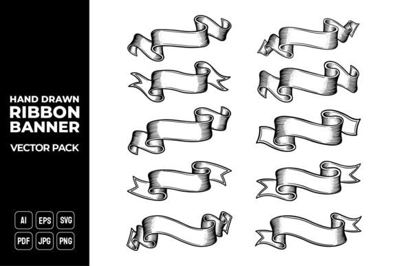 Hand Drawn Ribbon Banner Vector Pack 20
