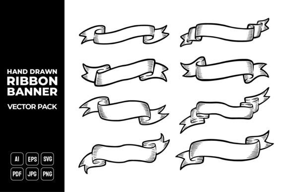 Hand Drawn Ribbon Banner Vector Pack 24: A Graphic Template for Branding and Marketing