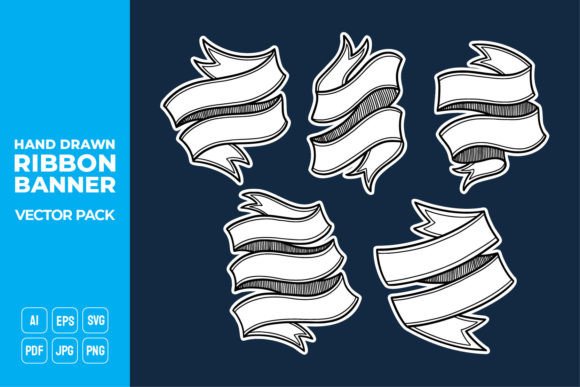 Hand Drawn Ribbon Banner Vector Pack 9 for Graphic Templates