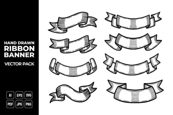 Hand Drawn Ribbon Banners Vector Pack 4 for Creative Design