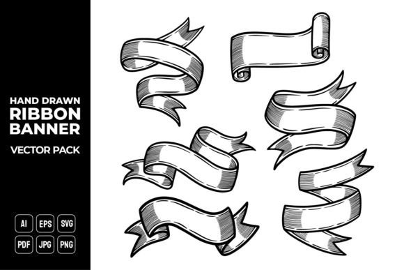 Hand Drawn Ribbon Banners Vector Pack 6 for Branding and Illustrations
