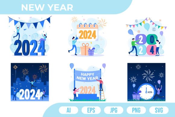 Happy New Year 2024 Illustration for Branding and Graphics