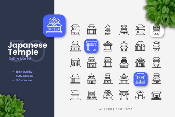 Japanese Temple Icons - Clean Graphics for Modern Branding