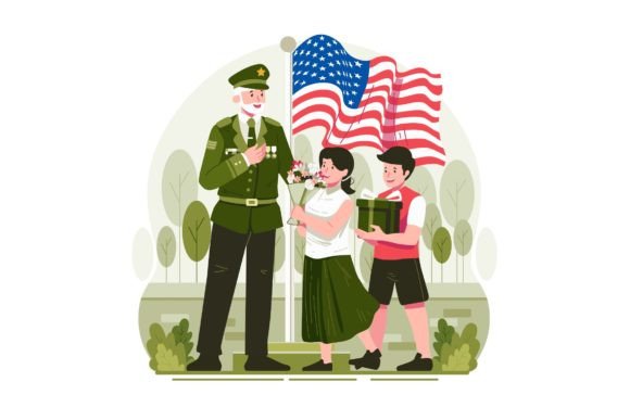 Kids Give Gifts and Flowers to a Veteran Graphics