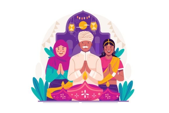 People Celebrate Diwali Illustration for Crafting and Design