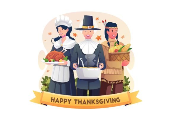 Thanksgiving Pilgrims Illustration for Creative Design