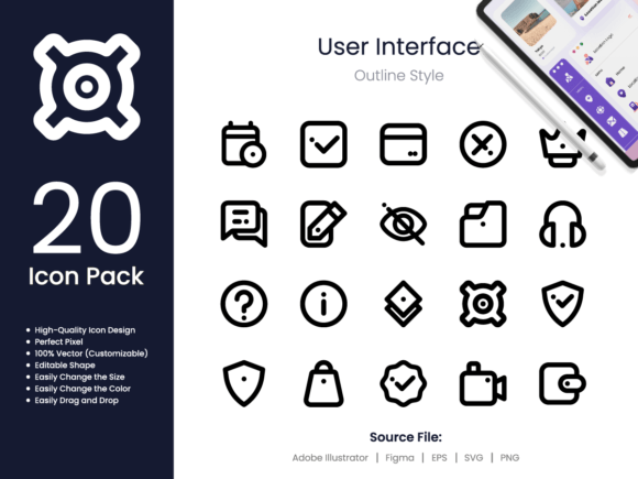 User Interface Icon Set Outline Style for Graphics and UX/UI Kits